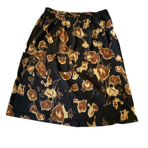 Kathie Lee Collection Skirt Sz 14 Midi Black Floral Side Slits Zipper Womens